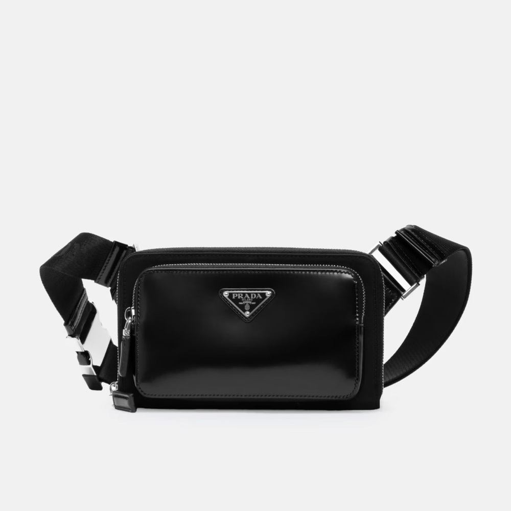 Prada Soft Calf Leather Bandoliera Belt Bag Black Crossbody Waist Bag